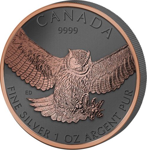 BIRDS OF PREY - GOLDEN ENIGMA - 2014 - 2015 4 x 1 oz Canadian Silver Coin - Black Ruthenium & Gold Plated