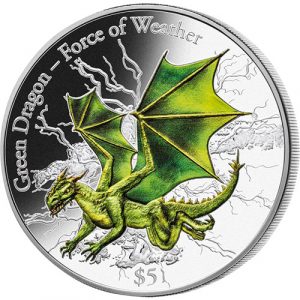 GREEN DRAGON - THE FORCE OF WEATHER - 2017 3 oz $5 Pure Silver Coin - FIJI