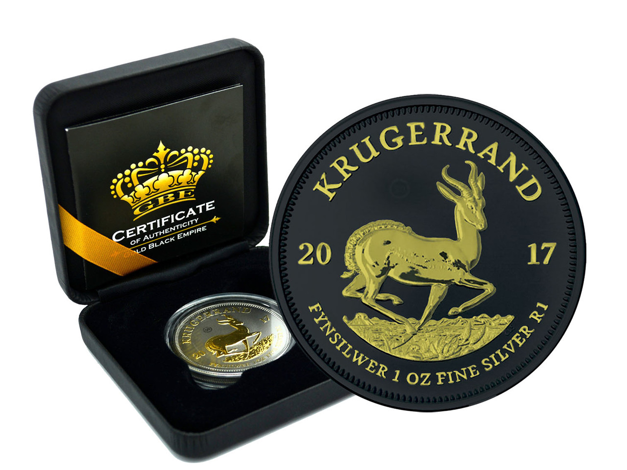 KRUGERRAND - GOLD BLACK EMPIRE - 2017 1 oz Silver Coin - Black Ruthenium and Selective 24K Gold - SOUTH AFRICA