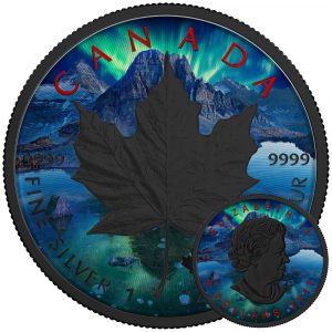 MAPLE LEAF AURORA - 2017 Canadian Silver Maple Leaf 1 oz Pure Silver Coin - Black Ruthenium & Color