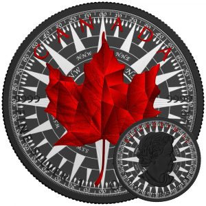 **FREE SHIPPING** MAPLE LEAF COMPASS - 2017 Canadian Silver Maple Leaf 1 oz Pure Silver Coin - Black Ruthenium & Color