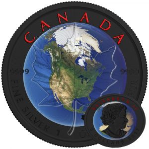 **FREE SHIPPING** MAPLE LEAF PLANET EARTH - 2017 Canadian Silver Maple Leaf 1 oz Pure Silver Coin - Black Ruthenium & Color