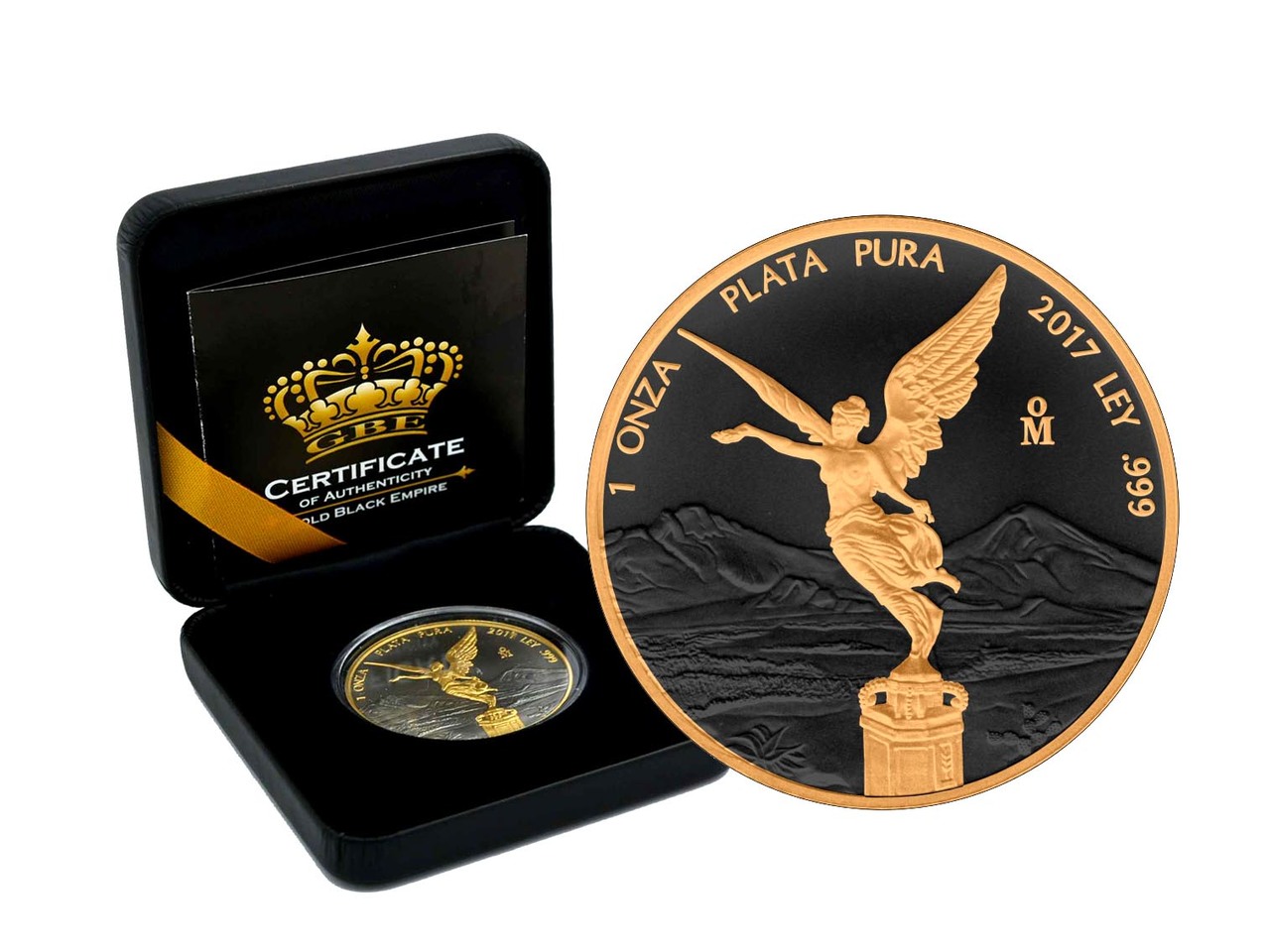 MEXICAN LIBERTAD - GOLD BLACK EMPIRE - 2017 1 oz Silver Coin - Black Rhodium and Selective 24K Gold