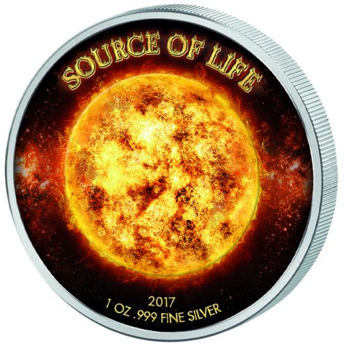 SOURCE OF LIFE - 2017 1 oz Fine Silver Coin - Sun with Gold Plating and Chromonite Colour