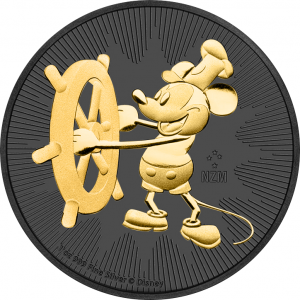 **FREE SHIPPING** STEAMBOAT WILLIE - MICKEY MOUSE - 2017 1 oz Pure Silver Coin - 24K Gold Plating & Black Ruthenium