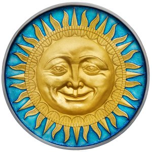 THE SUN - CELESTIAL BODIES - 2017 2 oz Pure Silver Coin- NIUE- SELECTIVE GOLD PLATED & BLUE METALLIC ENAMEL