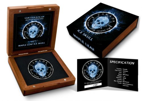 MAPLE LEAF ICE SKULL - 2017 1 oz Pure Silver Coin - Black Ruthenium and Color