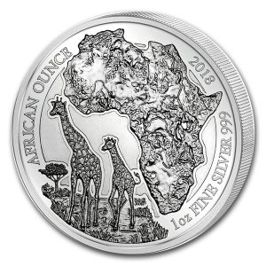 GIRAFFE- RWANDA AFRICAN OUNCE - 2018 1 oz Pure Proof Silver Coin - Capsule and COA