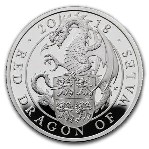 THE RED DRAGON OF WALES - QUEEN'S BEASTS - 2018 1 oz Pure Silver Proof Coin