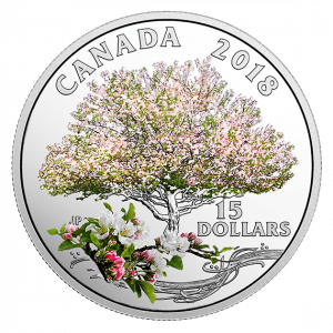 APPLE BLOSSOMS - CELEBRATION OF SPRING - 2018 $15 3/4 oz Fine Silver Coin - Royal Canadian Mint