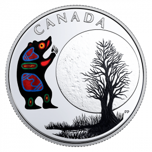 BEAR MOON - THE THIRTEEN TEACHINGS FROM GRANDMOTHER MOON - - 2018 $3 1/4 oz Fine Silver Coin - Royal Canadian Mint