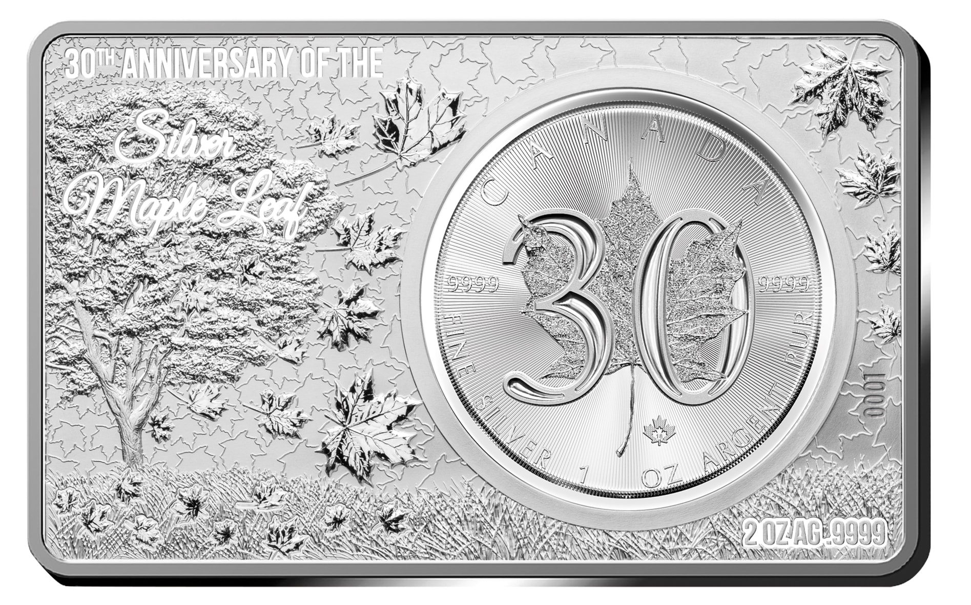 30TH ANNIVERSARY OF THE MAPLE LEAF - 2018 1 oz Pure Silver Coin & 2 oz Pure Silver Bar