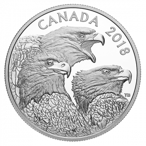 MAGNIFICENT BALD EAGLES - 2018 $15 1 oz Fine Silver Coin - Royal Canadian Mint