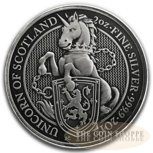 ANTIQUE UNICORN - QUEEN'S BEASTS - 2018 2 oz Pure Silver Coin - MINTAGE 150