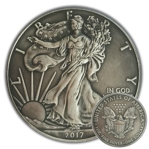 AMERICAN SILVER EAGLE - 2017 1 oz Pure Silver Coin with Capsule - Antique Finish