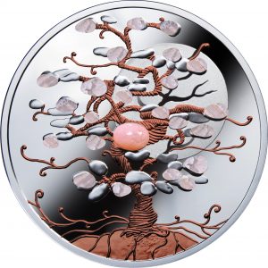 TREE OF LUCK WITH PINK OPAL - 2018 $1 1 oz Pure Silver Coin - Mint of Poland - Niue