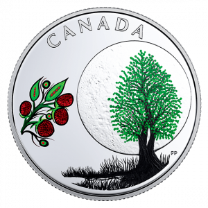 RASPBERRY MOON - THE THIRTEEN TEACHINGS FROM GRANDMOTHER MOON – 2018 $3 1/4 OZ FINE SILVER COIN – ROYAL CANADIAN MINT