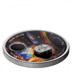 150TH ANNIVERSARY OF THE ROYAL ASTRONOMICAL SOCIETY OF CANADA – METEORITE - 2018 $20 1 oz Fine Silver Coin - ROYAL CANADIAN MINT