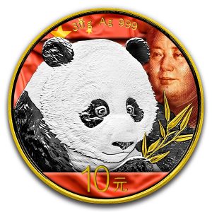 CHAIRMAN MAO - CHINESE SILVER PANDA - 2018 30 grams Pure Silver Coin - Special Color Printing and 24K Gold