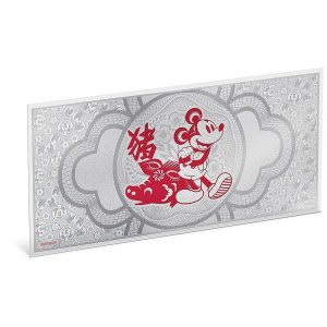 DISNEY LUNAR YEAR OF THE PIG – MICKEY MOUSE – 2019 5 Gram PURE SILVER COIN NOTE – NIUE – NZ MINT