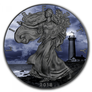 PIGEON POINT - HISTORIC LIGHTHOUSE COLLECTION - 2018 1 oz American Silver Eagle Coin - Black Ruthenium and Color