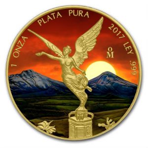 SUNSET LIBERTAD - MEXICAN LIBERTAD -  2018 1 oz Pure Silver Coin - Color and 24K Gold Plating - 250 Mintage