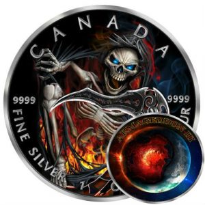 GRIM REAPER III - APOCALYPSE - 2018 1 oz Pure Silver Maple Leaf Coin - Black Ruthenium and Color