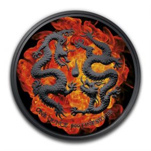 BURNING DOUBLE DRAGON - 2018  1 oz Pure Silver Coin - Black Ruthenium and Selective Color - 200 Mintage