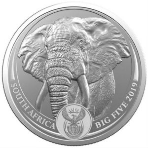 ELEPHANT - SOUTH AFRICA BIG FIVE - 2019 5 Rand 1 oz Brilliant Uncirculated Silver Coin in Blistercard - South Africa