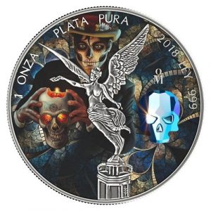 CRYSTAL SKULL - DAY OF THE DEAD - 2018 1 oz  Pure Silver Mexican Libertad Coin