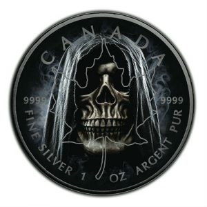 GRIM REAPER SMOKE - 2018 1 oz Canadian Silver Maple Leaf Coin - Black Ruthenium & Color