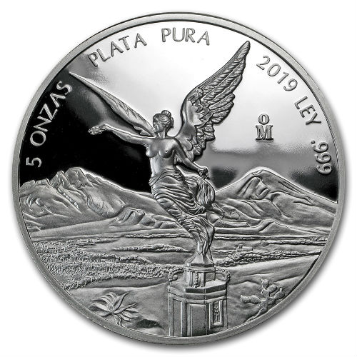 2019 Mexico Libertad 5 oz BU Mexican Silver Coin in direct fit capsule