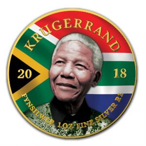 NELSON MANDELA - 2018 1 oz South African Silver Krugerrand Colorized and Gilded Coin