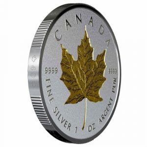 40TH ANNIVERSARY OF THE GOLD MAPLE LEAF – 2019 $20 1 oz DOUBLE INCUSE FINE SILVER COIN With Selective Gold Plating – ROYAL CANADIAN MINT