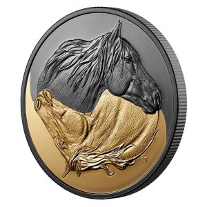 THE CANADIAN HORSE - BLACK & GOLD – 2020 $20 1 OZ FINE SILVER GOLD PLATED COIN – ROYAL CANADIAN MINT