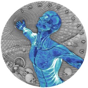 IMMORTALITY - CODE OF THE FUTURE - 2018 2 oz Pure Silver Antique Finish Coin with UV Fluorescent Printing - Niue - Mint of Poland