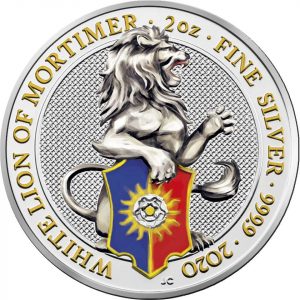 WHITE LION OF MORTIMER THE QUEEN'S BEASTS 2020 2 oz Color Silver Bullion Coin