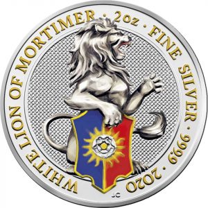 WHITE LION OF MORTIMER - THE QUEEN'S BEASTS - 2020 2 oz Color Silver Bullion Coin