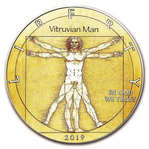 VITRUVIAN MAN - LEOANARDO DA VINCI - 2019 1 oz American Silver Eagle Colorized Pure Silver Coin