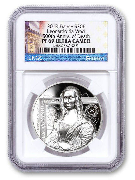 MONA LISA - Masterpieces of the Museums - 2019 20€ 1 oz Pure Silver High Relief Coin NGC PF69UC w/France Label - Monnaie de Paris