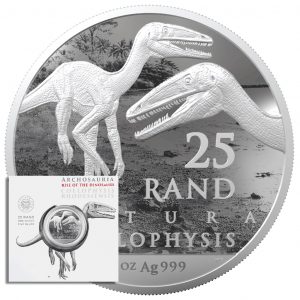 NATURA  COELOPHYSIS - SOUTH AFRICA RISE OF THE DINOSAURS - 2020 25 Rand 1 oz Brilliant Uncirculated Silver Coin in Blistercard - South Africa