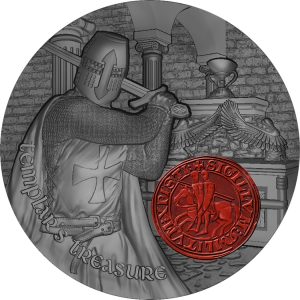 TEMPLAR’S TREASURE - 2020 2 oz Antiqued Pure Silver Coin with Sealing Wax - Cameroon - Mint of Poland