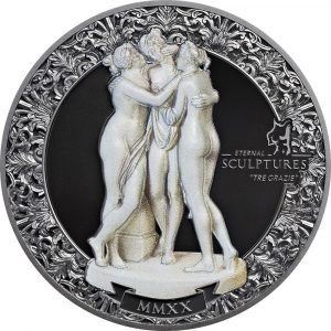 TRE GRAZIE - THE THREE GRACES - ETERNAL SCULPTURES - 2020 2 oz Pure Silver Black Proof Smartminting Coin - Palau