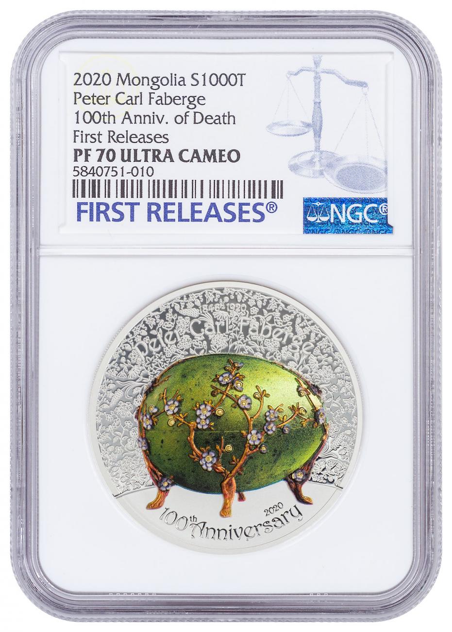 PETER CARL FABERGE - 100TH ANNIVERSARY - 2020 1000 Togrog 2 oz Pure Silver Coin - NGC PF70 First Release - MONGOLIA - Coin Invest Trust