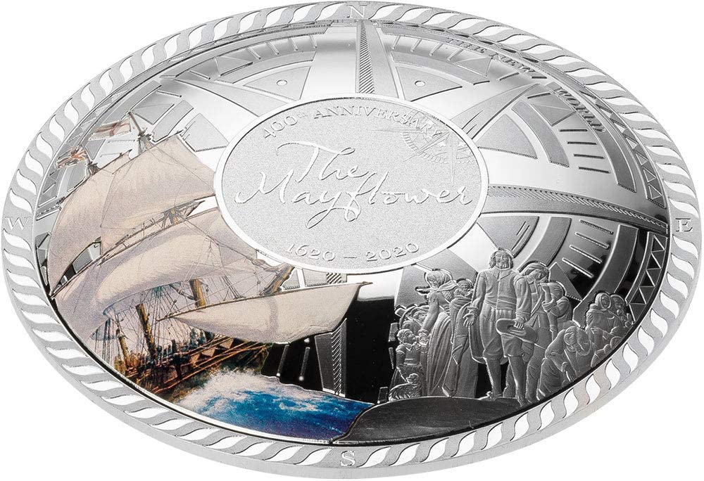 400TH ANNIVERSARY OF THE MAYFLOWER - 2020 70MM 50 Grams Pure Silver Convex Coin - SOLOMON ISLANDS