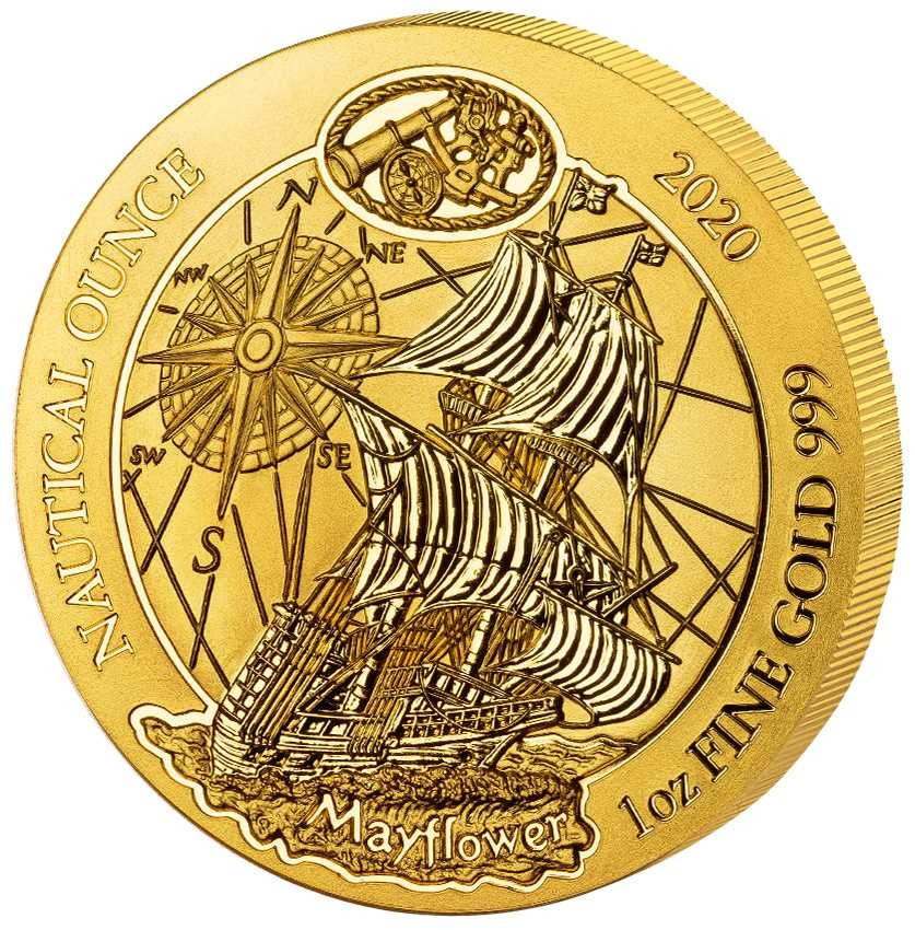 MAYFLOWER NAUTICAL OUNCE - 2020 1 oz Gold BU Coin With Capsule, Box, and Coa - Rwanda