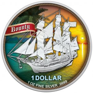 SAILING SHIP BOUNTY - SUNSET IN COLOR - 2020 1 oz Pure Silver Coin - Cook Islands