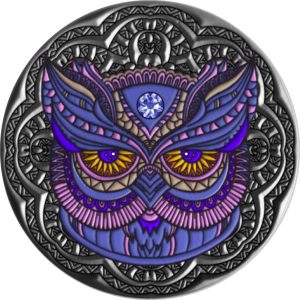 OWL - MANDALA COLLECTION - 2020 2 oz Pure Silver Antique Finish Coin with Swarovski Crystal - Niue