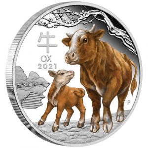 YEAR OF THE OX - AUSTRALIAN LUNAR SERIES III - 2021 1 oz Pure Silver Colored Proof Coin - Perth Mint