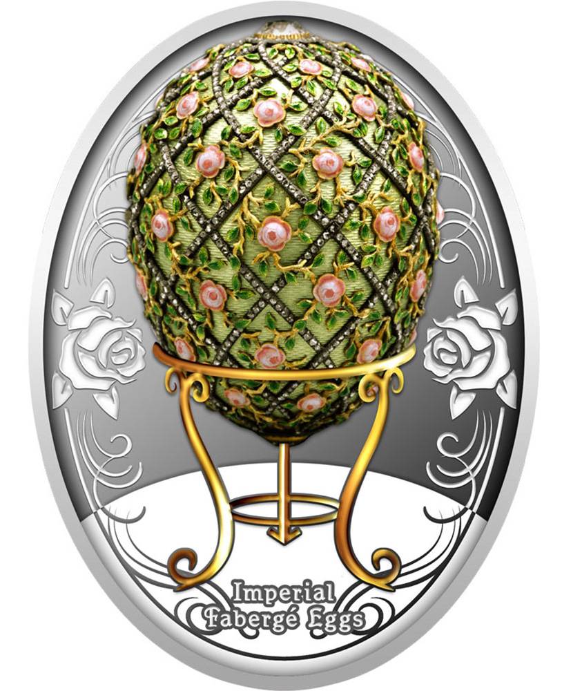 ROSE TRELLIS EGG  - FABERGE EGGS - 2020 Pure Silver Proof Coin - Mint of Poland - Niue